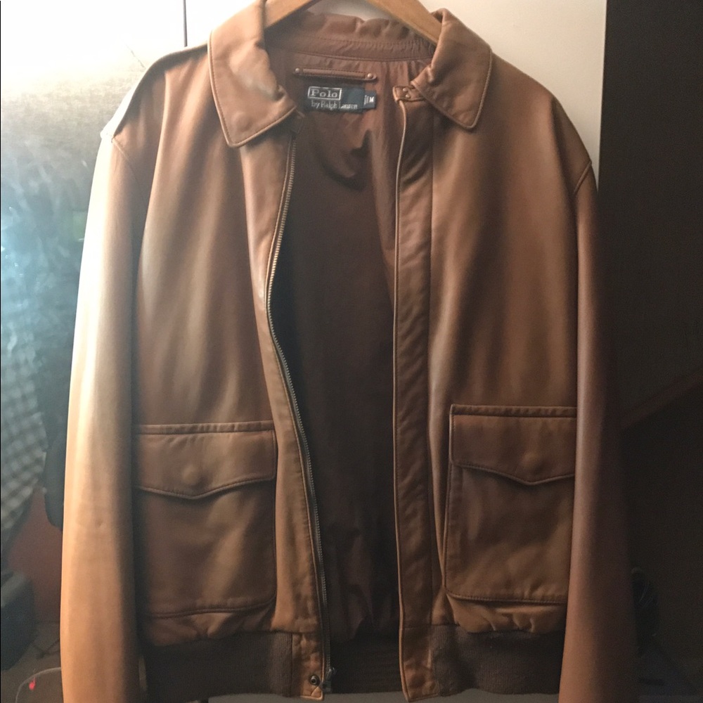 Mens brown leather Polo jacket.