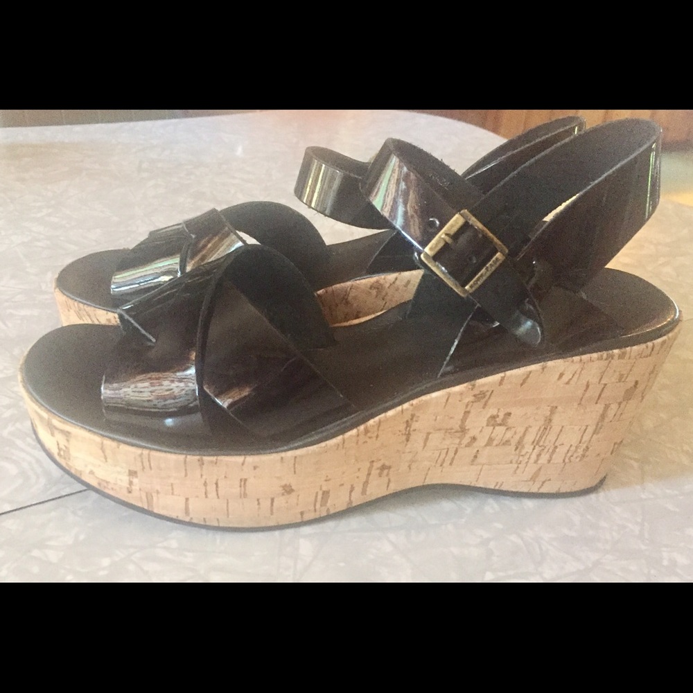 Kork Ease Ava 2.0 Black Leather wedge sandals