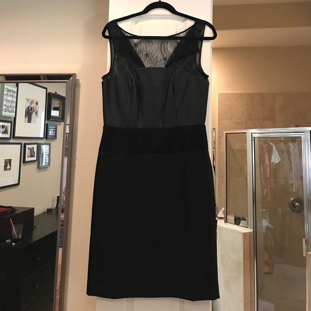 Black lace and leather top cocktail dress