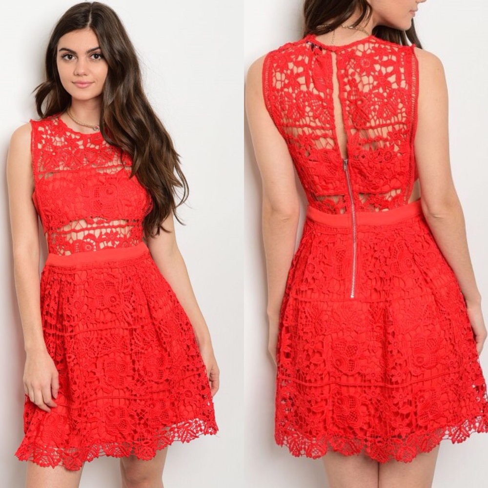 💕SOLD💕Red Lace Guipure Dress