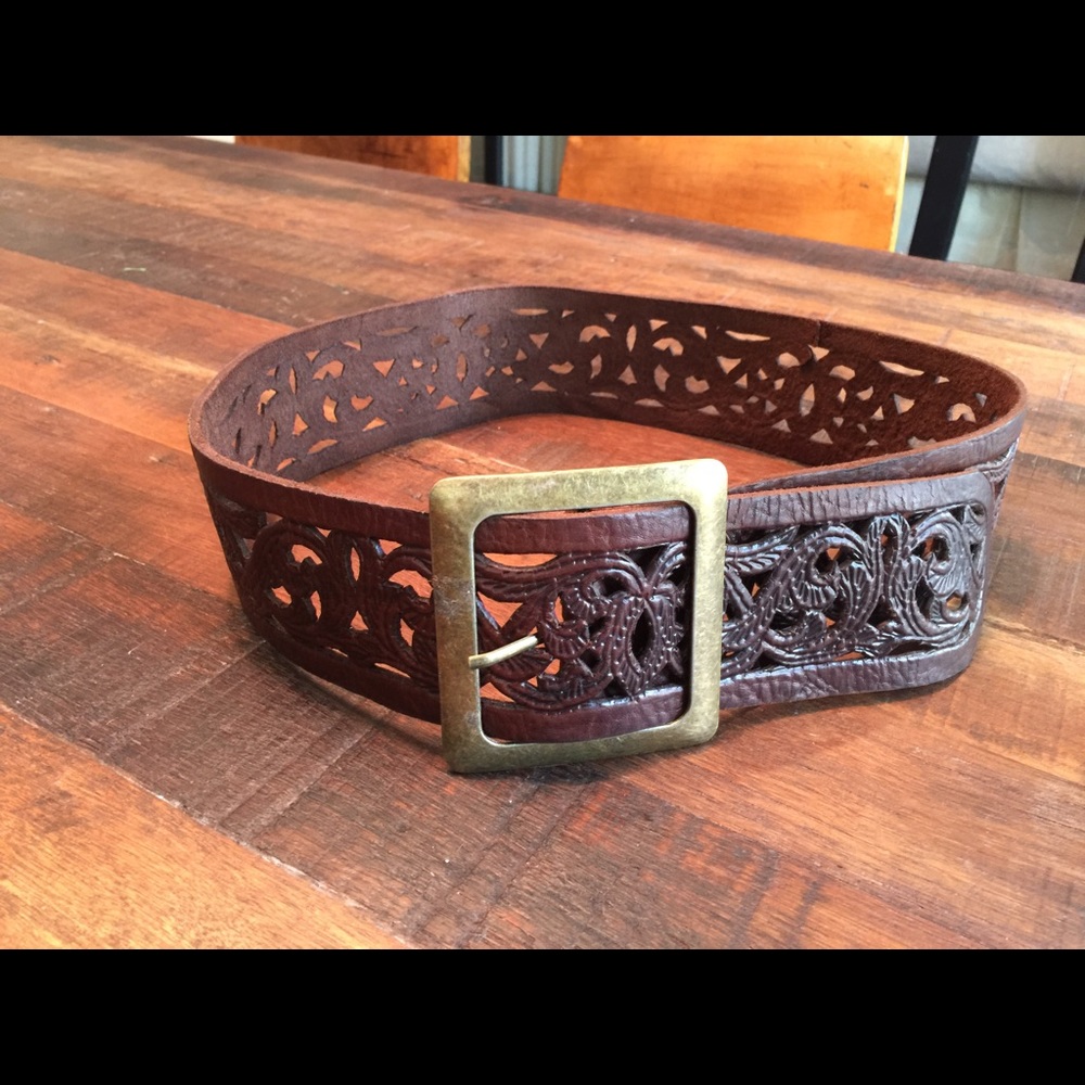 Vintage Brown Leather Wide Waist Belt