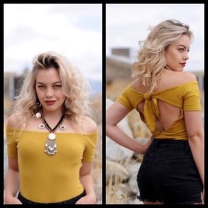 Off-the-Shoulder Mustard Bodysuit