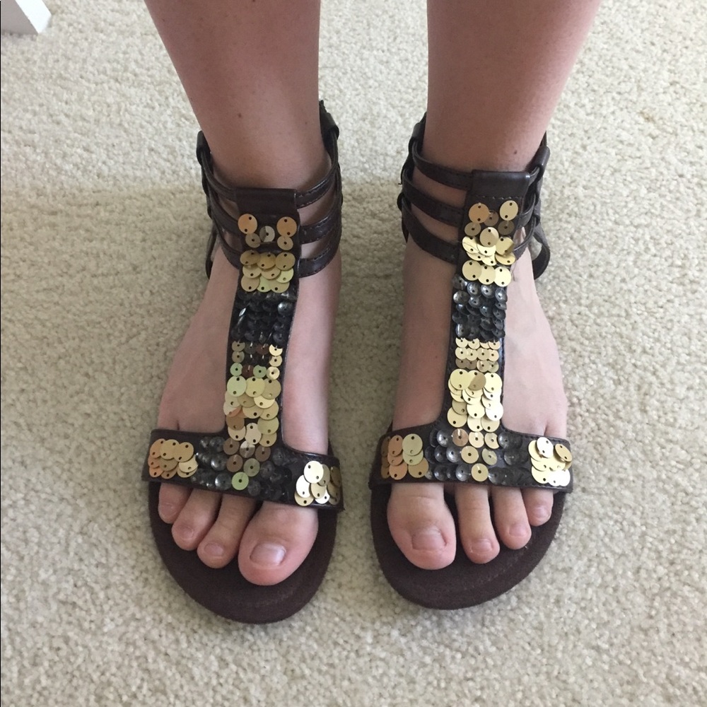 AEO Brown Sequin Gladiator Sandals