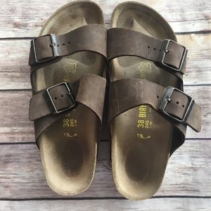 Birkenstock brown sandals size ladies 7/men's 5