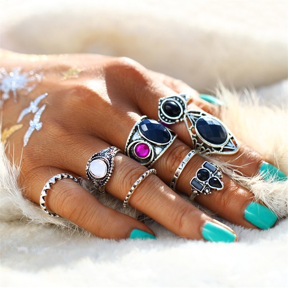 Last 1! 8PCS Tibetan Turkish Mix Midi Ring Set. - Picture 2 of 7
