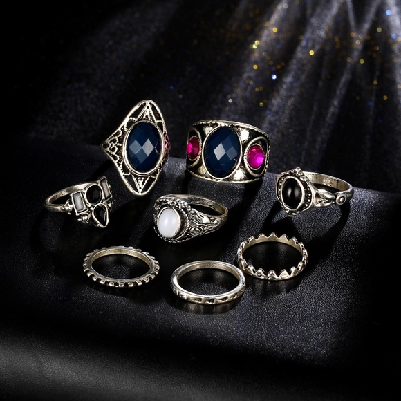 Last 1! 8PCS Tibetan Turkish Mix Midi Ring Set. - Picture 3 of 7