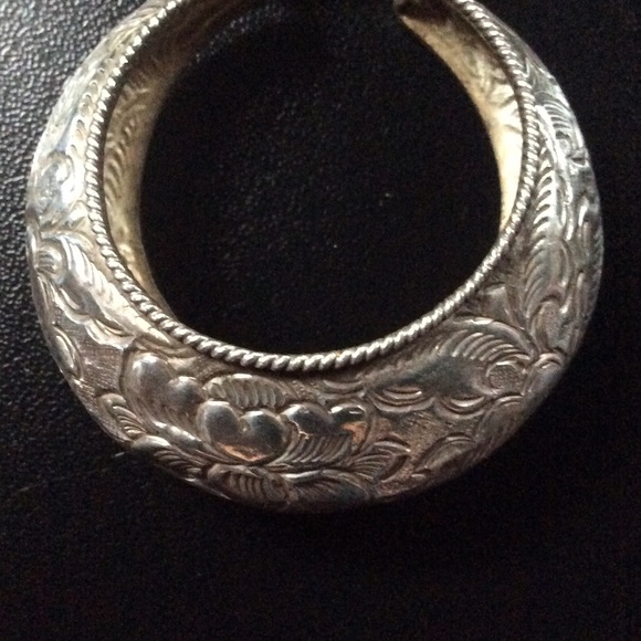 Artisan Crafted | Large Silver Etched Hoops - Picture 2 of 5