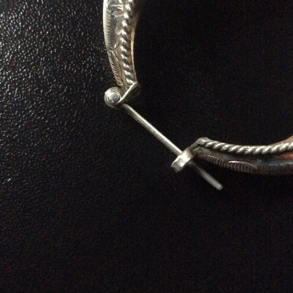 Artisan Crafted | Large Silver Etched Hoops - Picture 3 of 5