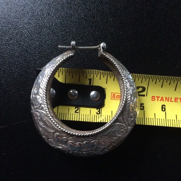 Artisan Crafted | Large Silver Etched Hoops - Picture 4 of 5