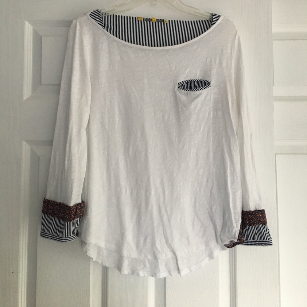 Anthropologie White Detailed 3/4 Sleeve Shirt