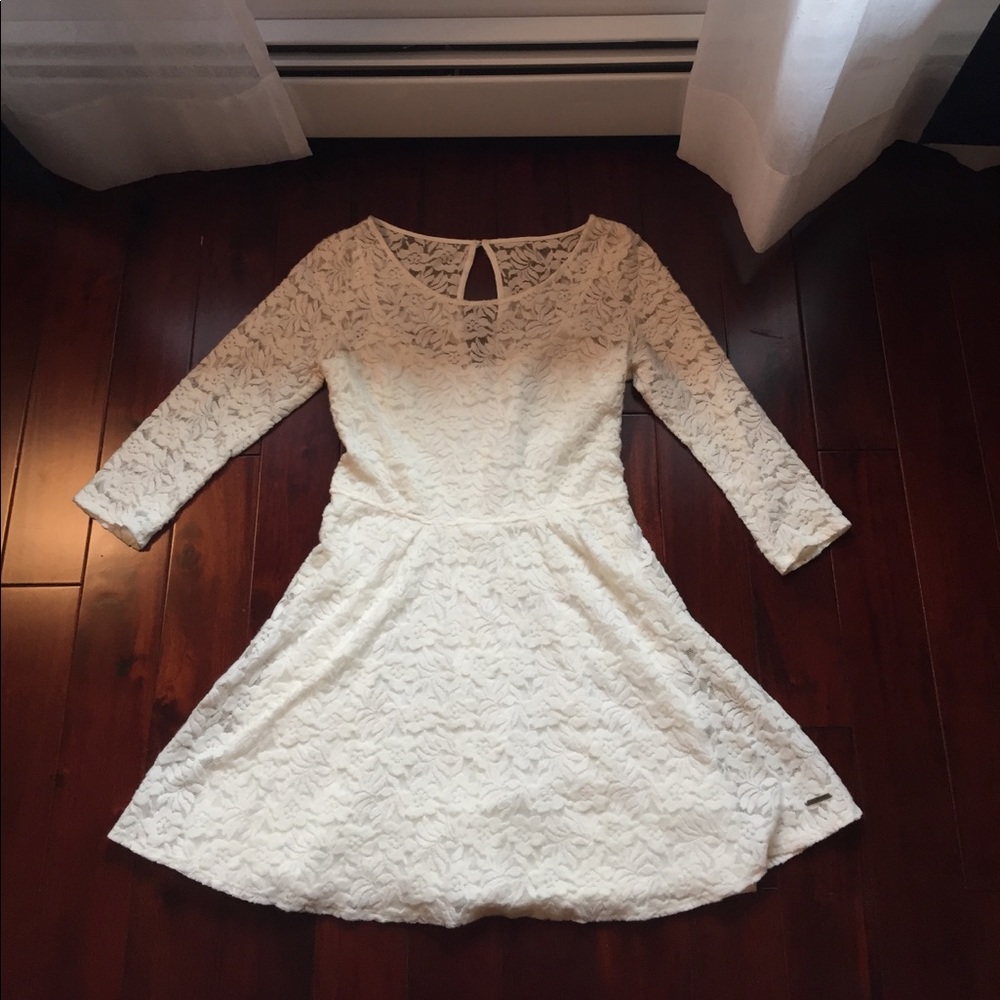 White lace dress with slip.