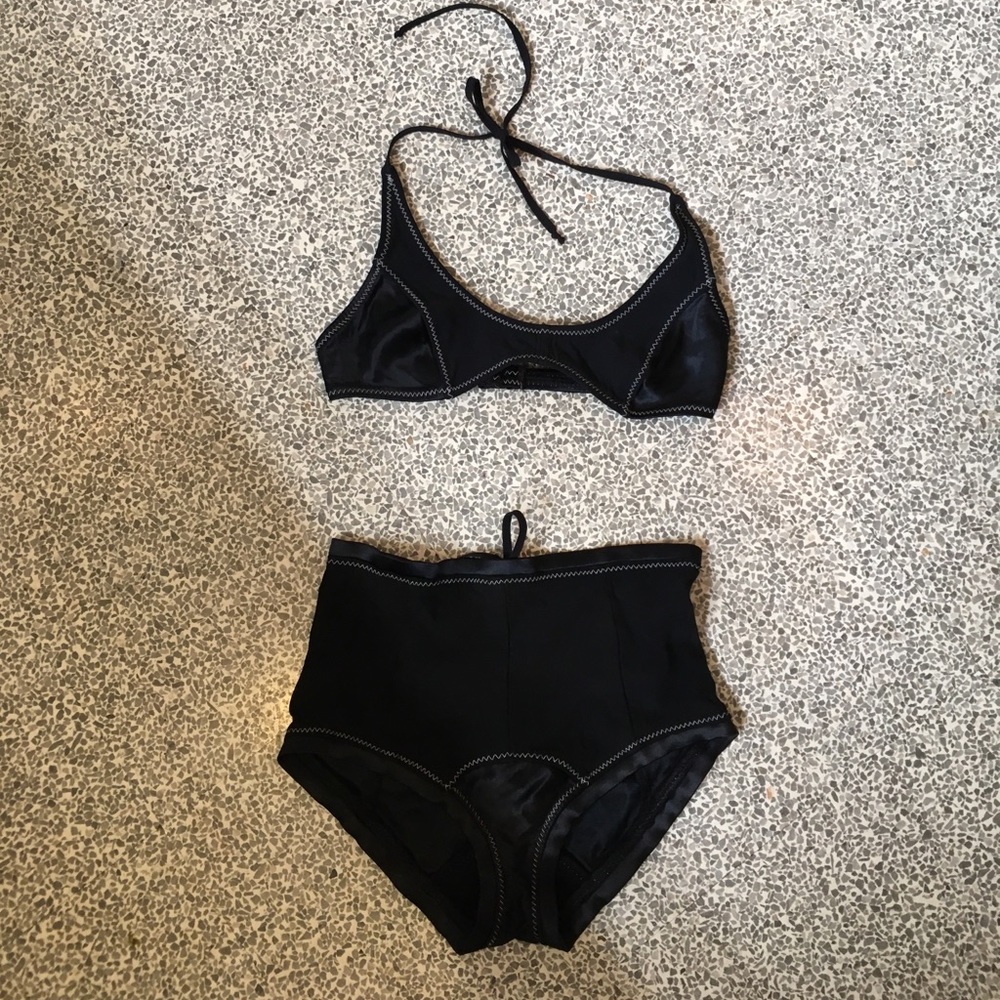 Black high waisted bikini bottom and top