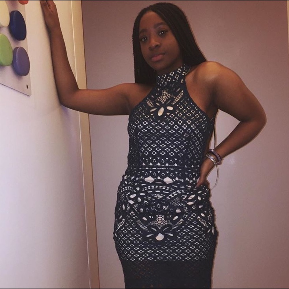 Boutique Ayn Lace Open Back Midi Bodycon Dress