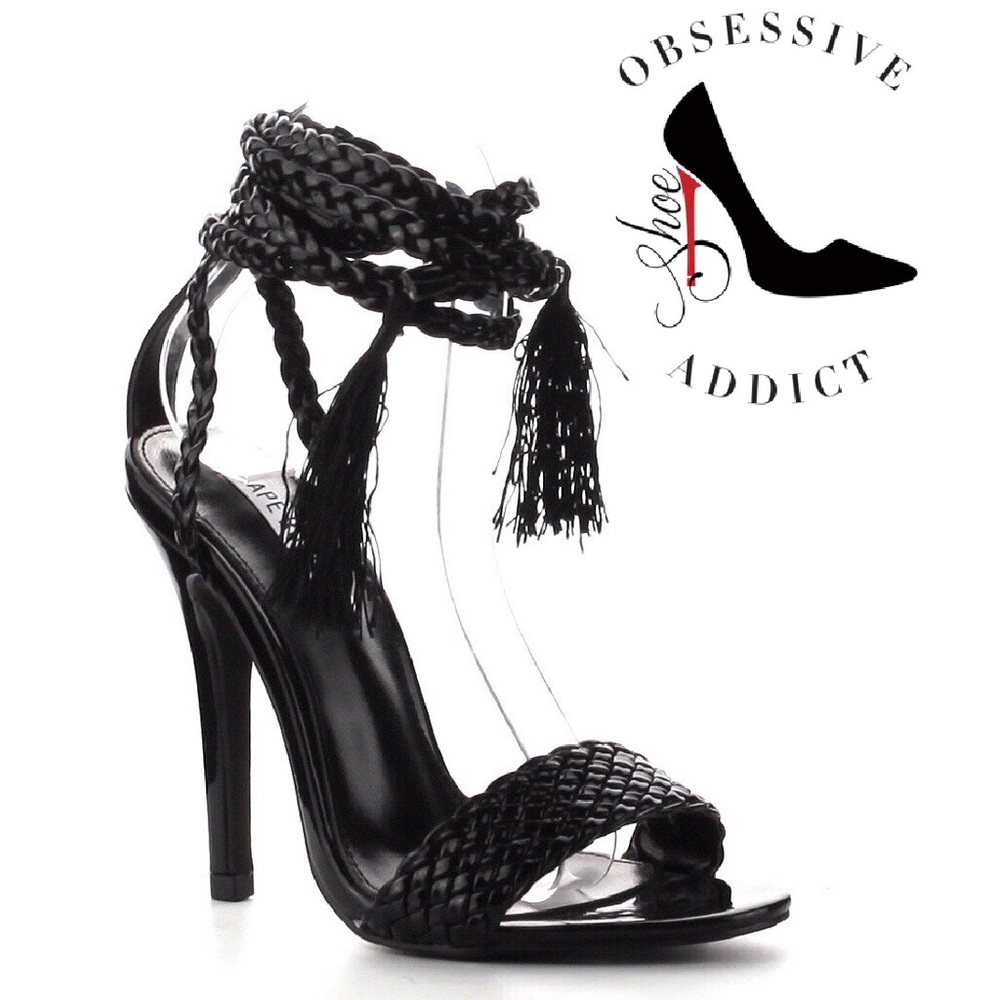 Black Lace Up Heel Sandal