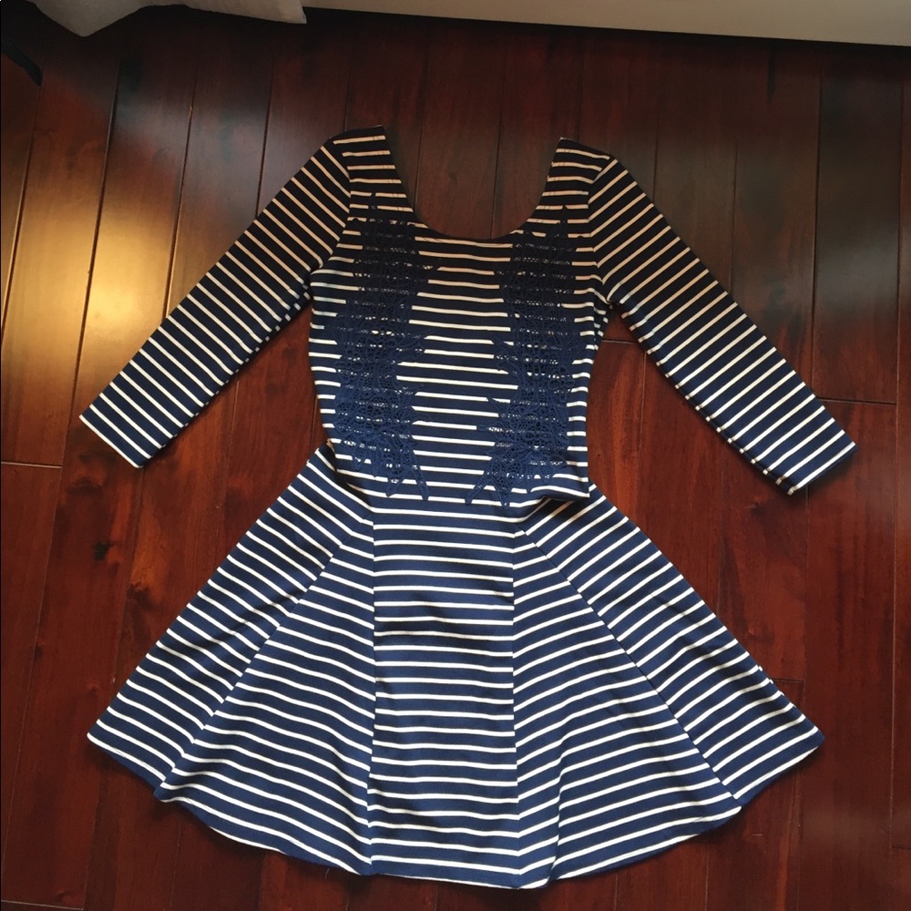 Free people navy and white striped skater dress.