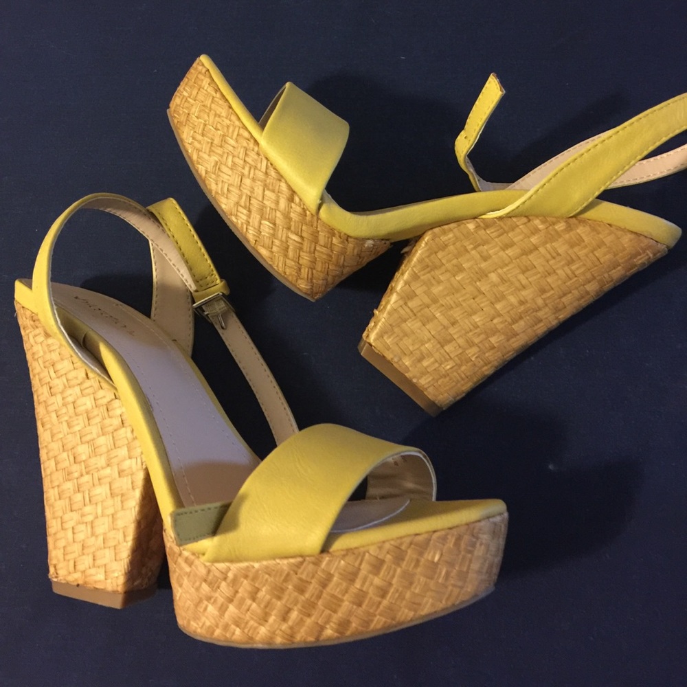 Yellow wedge sandals