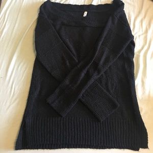 Long black sweater w/ chunky stripes Off shoulder