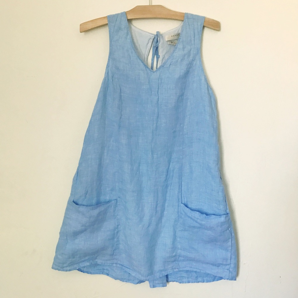 Baby blue linen shift dress