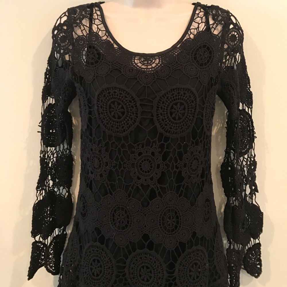 NWOT Free People black crochet with love dress - Picture 4 of 7