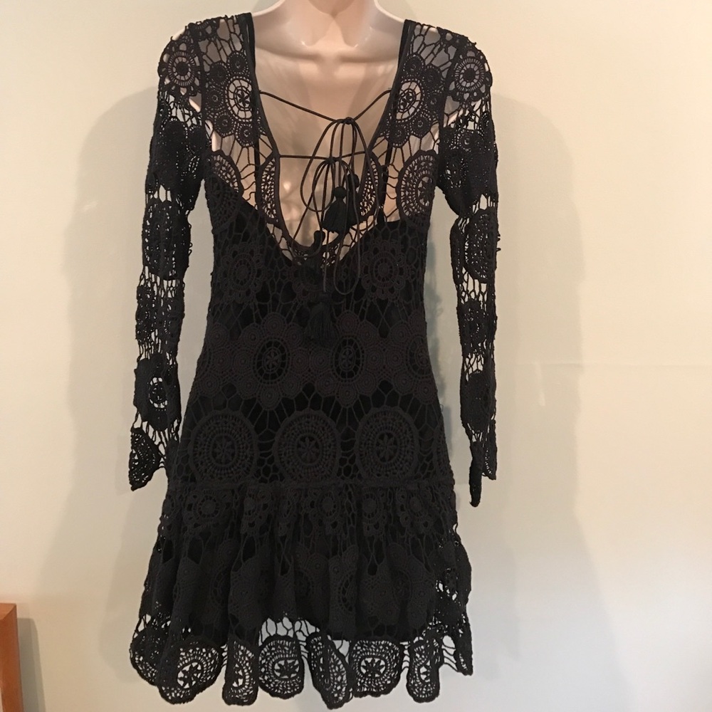 NWOT Free People black crochet with love dress - Picture 5 of 7