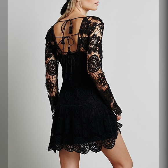 NWOT Free People black crochet with love dress - Picture 2 of 7