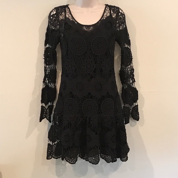 NWOT Free People black crochet with love dress - Picture 3 of 7