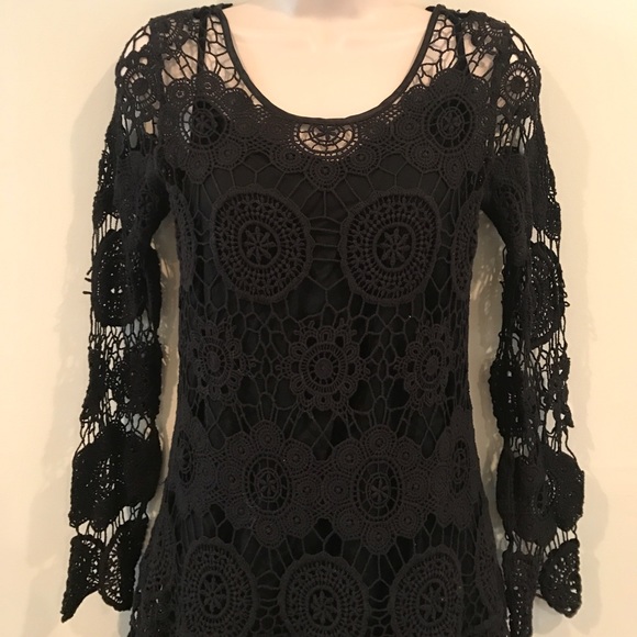 NWOT Free People black crochet with love dress - Picture 4 of 7