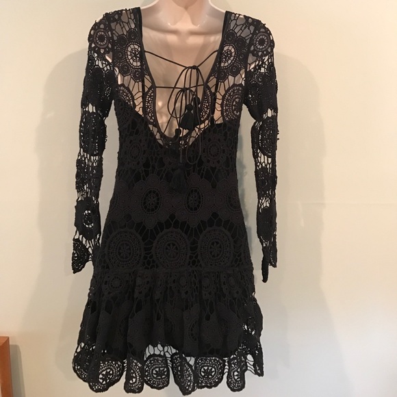 NWOT Free People black crochet with love dress - Picture 5 of 7
