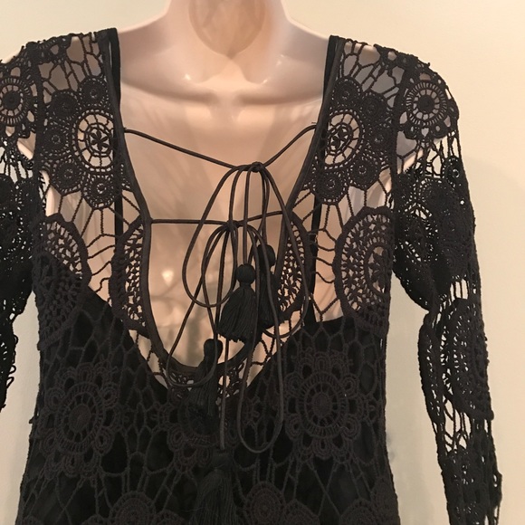 NWOT Free People black crochet with love dress - Picture 6 of 7
