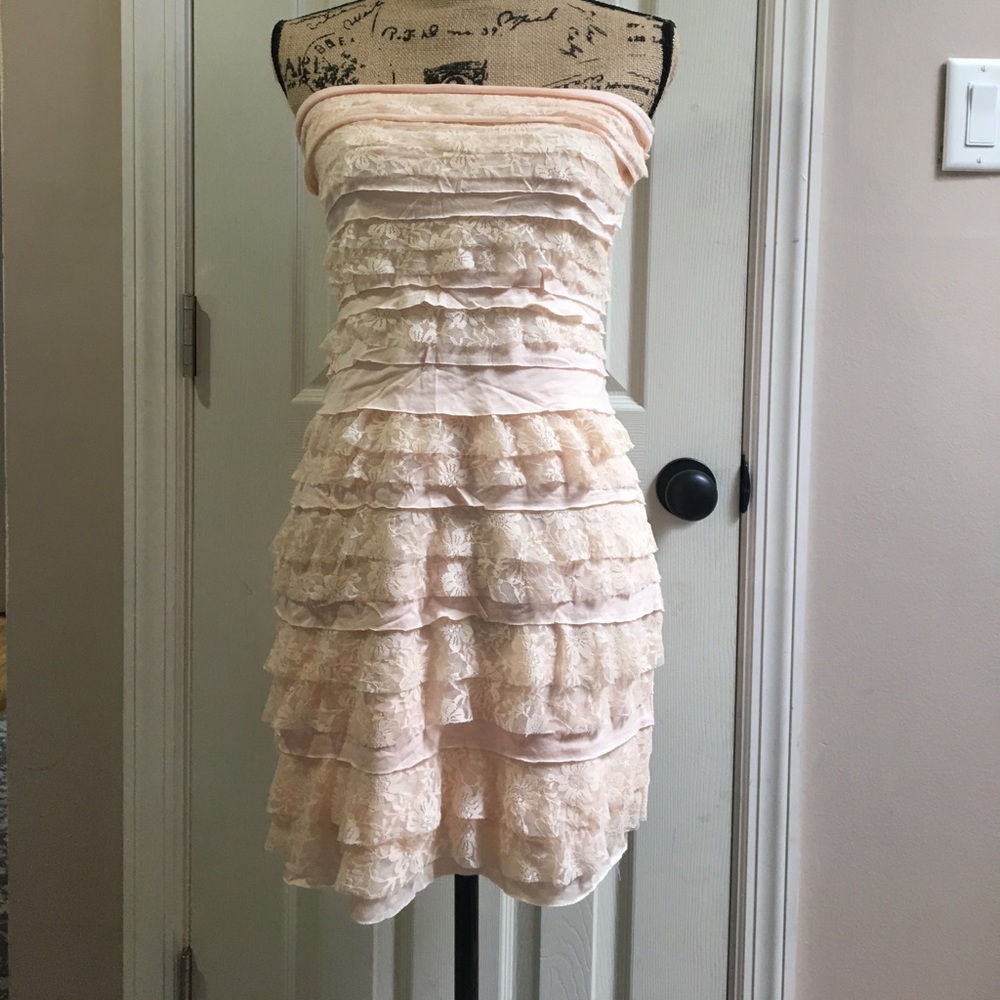 Express pink cream  lace tiered dress