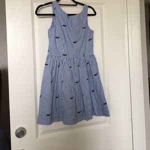 Blue and white striped whale dress