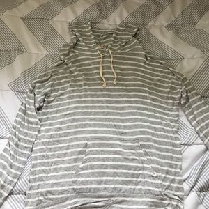 grey and white striped hoodie