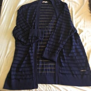 Worn once dark blue striped cardigan