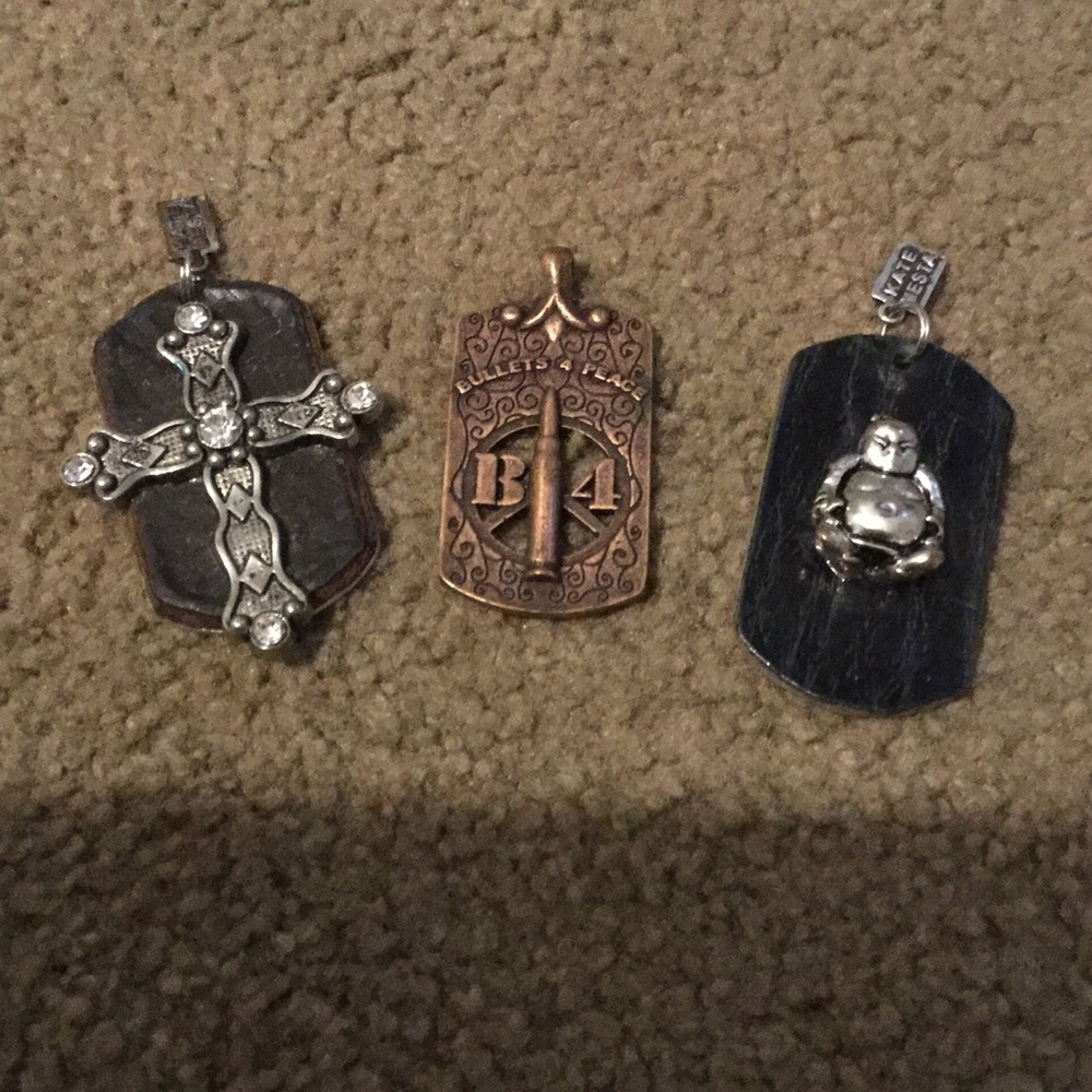 3 medals, charms,  dog tag - cross and buddha