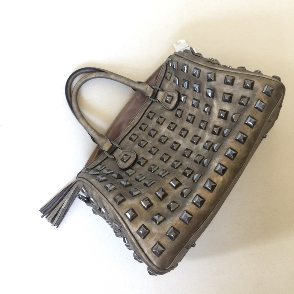 Faux leather studded hand bag