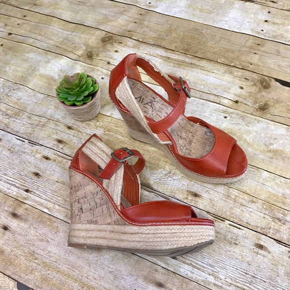 MIA Shoes - MIA natural cork/rope burnt orange wedge