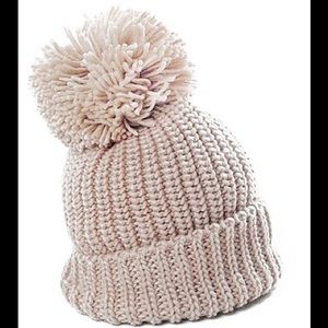 Knit Pom Pom beanie hat Beige