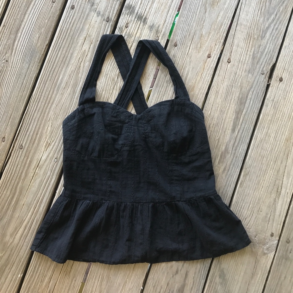 Black Tulle Criss Cross back babydoll top