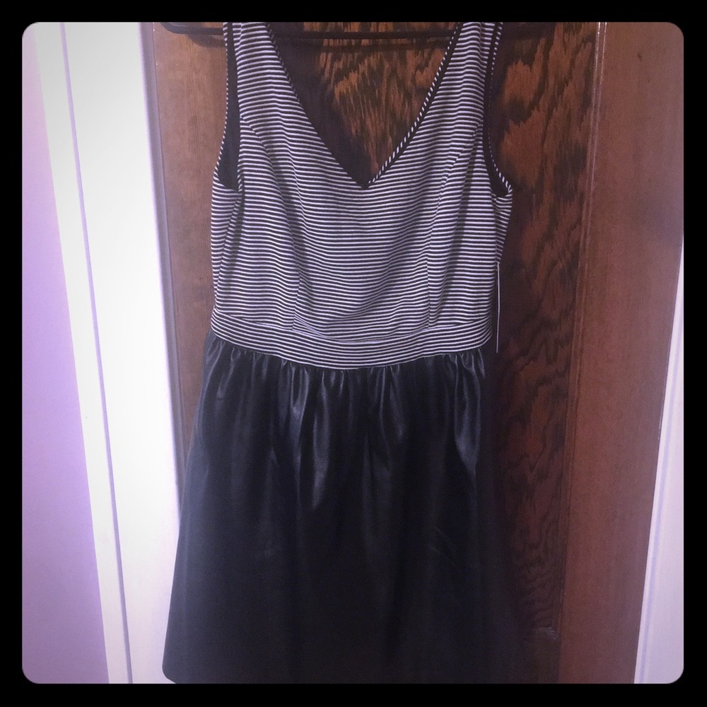 Striped Dress with Leather Skirt