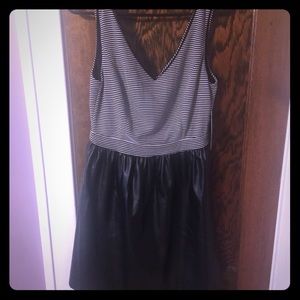 Striped Dress with Leather Skirt