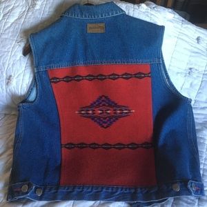 Vintage Pendleton Jean Vest with Red Wool Motif