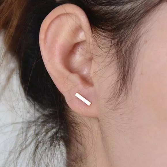 Tiny Gold or Silver Bar Earrings - Picture 2 of 7