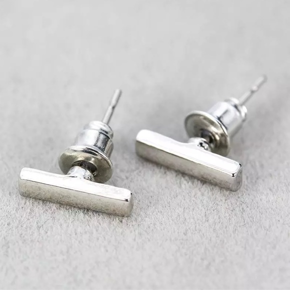 Tiny Gold or Silver Bar Earrings - Picture 3 of 7