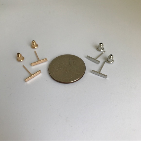 Tiny Gold or Silver Bar Earrings - Picture 7 of 7