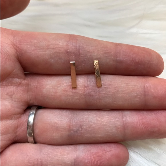 Tiny Gold or Silver Bar Earrings - Picture 5 of 7