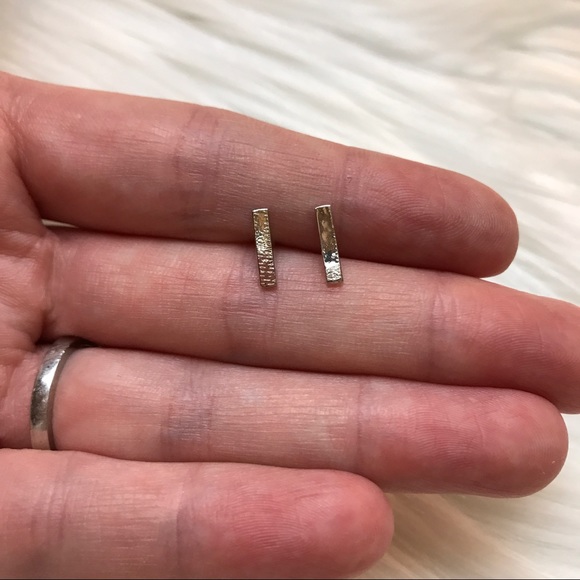 Tiny Gold or Silver Bar Earrings - Picture 6 of 7