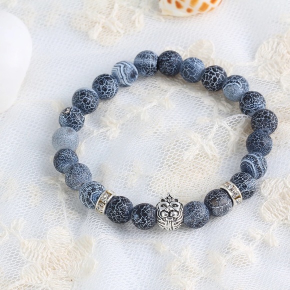 Men/'s Fashion Weathering agate silver Lion Beaded Cuff Charme Bangle Bracelets
