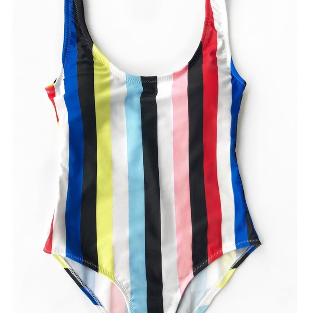 Striped one piece bathing suit
