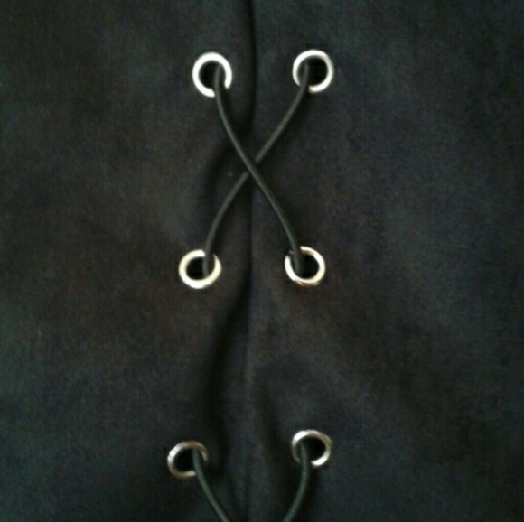 Sexy Vegan Suede Leather Lace Up Black Mini Skirt - Picture 6 of 8