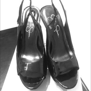 Black patent leather platform